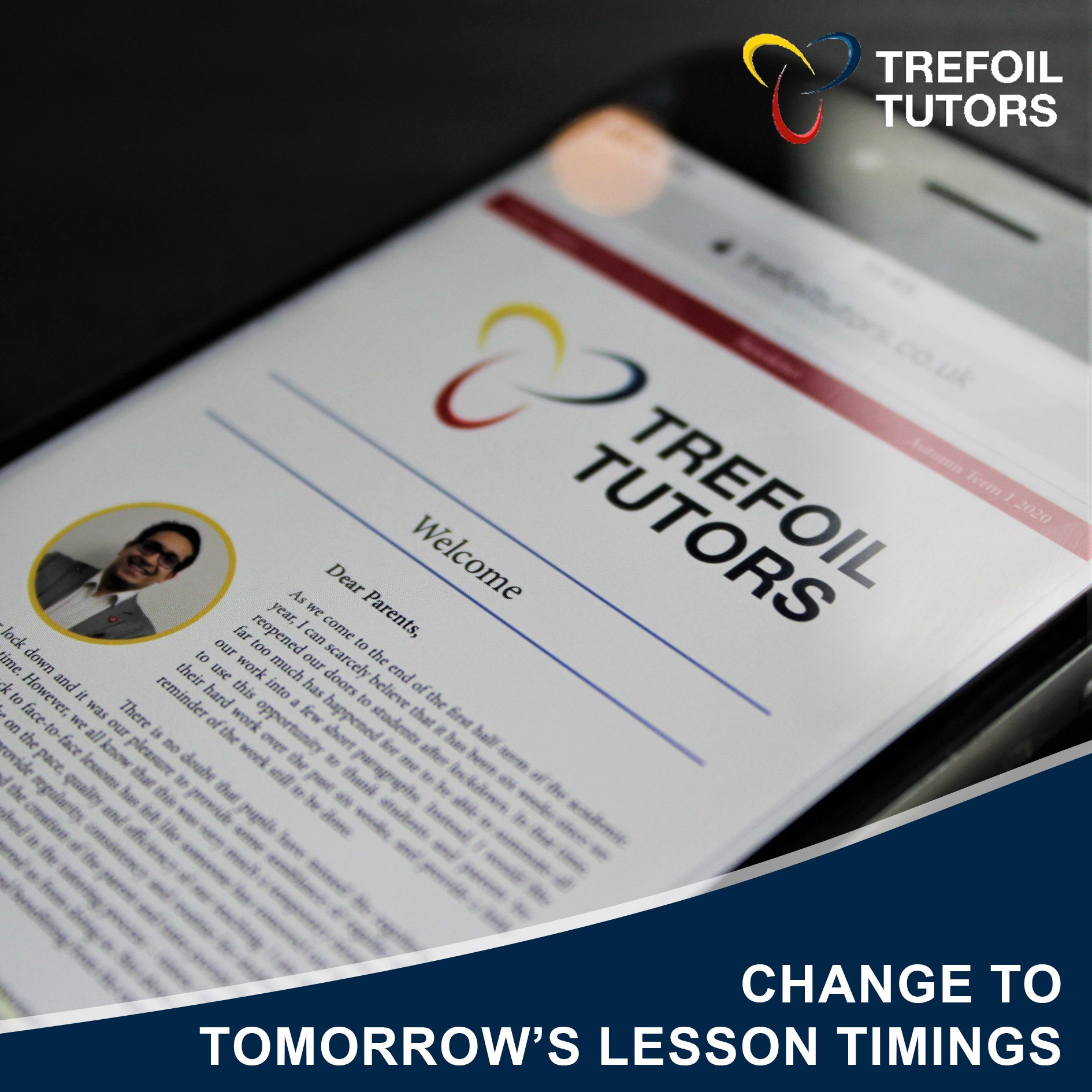 CHANGE TO TOMORROW’S LESSON TIMINGS